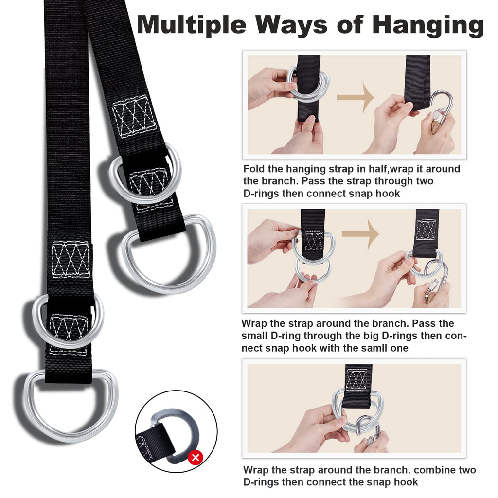 Carbonized Wooden Tree Swing with Adjustable Climbing Rope & Tree Straps