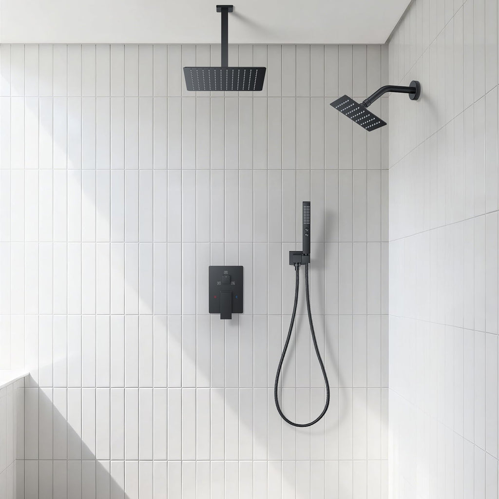 Rain Shower System 12"&6" Shower Heads Ceiling Shower Faucet Set