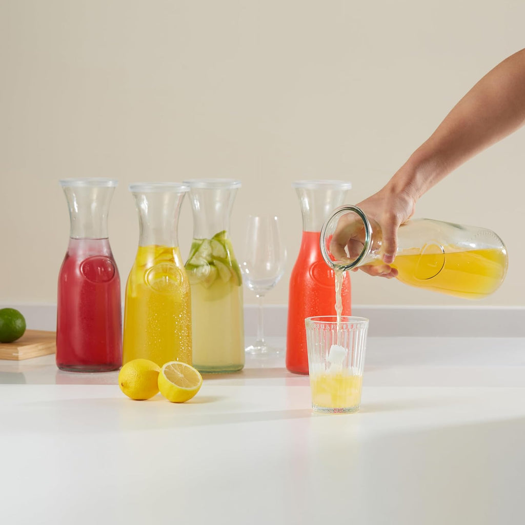 Glass Carafe, Mimosa Bar Supplies, Carafe Pitchers with Lid, Set of 3, Glass Water Pitcher, Drink Dispensers for