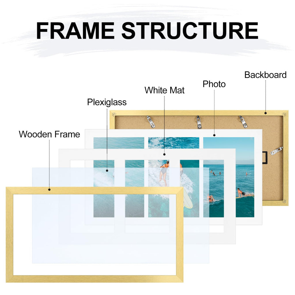 8x16 Collage Picture Frame for Wall Mounting, Gold