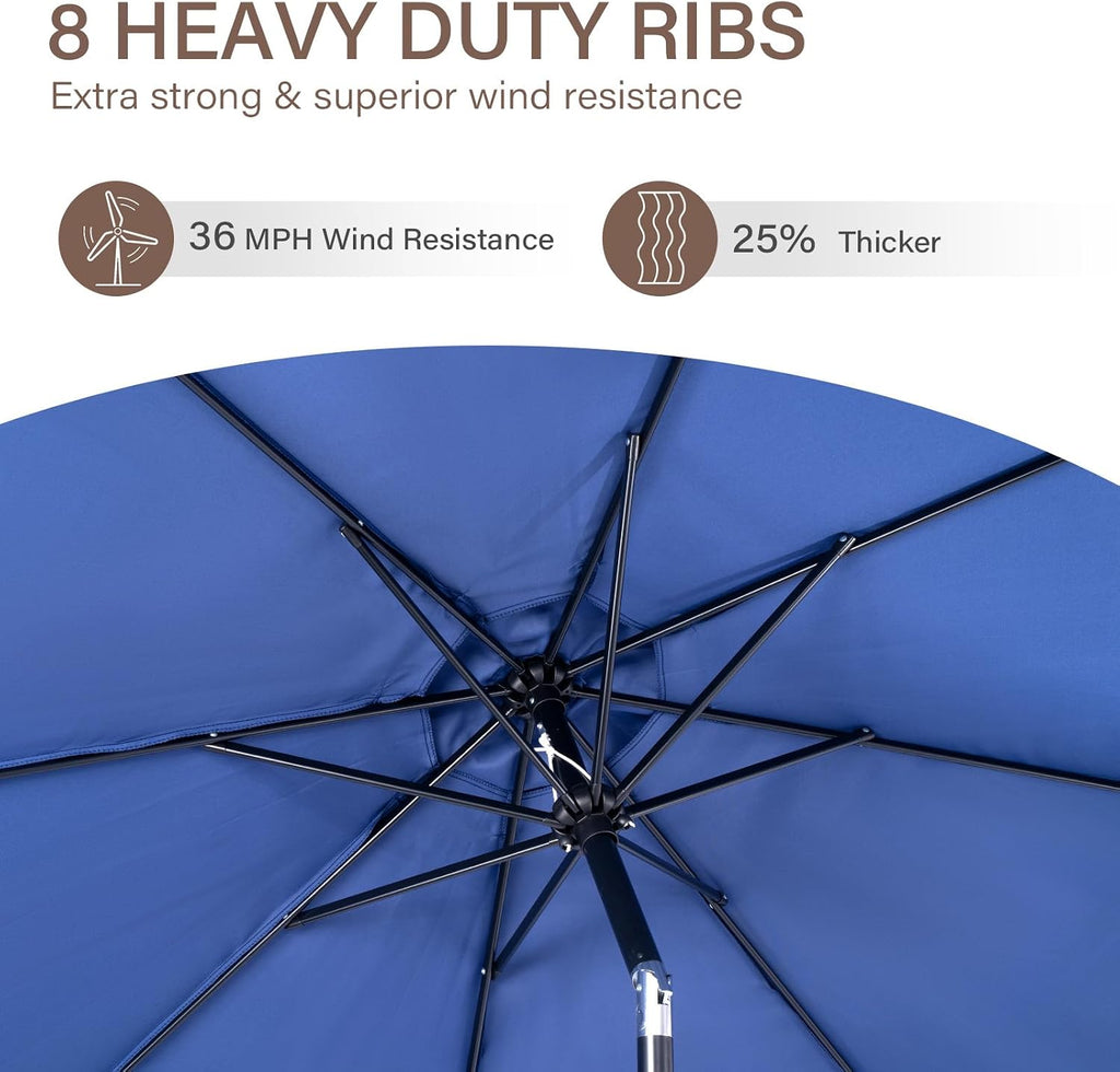 9 ft. Patio Umbrella, Market Table Umbrella w/Tilt and Crank, 8 Ribs - Navy Blue