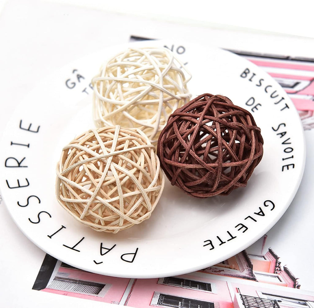 Pomeat Wicker Rattan Balls Decorative Ball Orbs Vase Fillers Table Decor, Wedding Party Decoration, Decorative - Set of 15