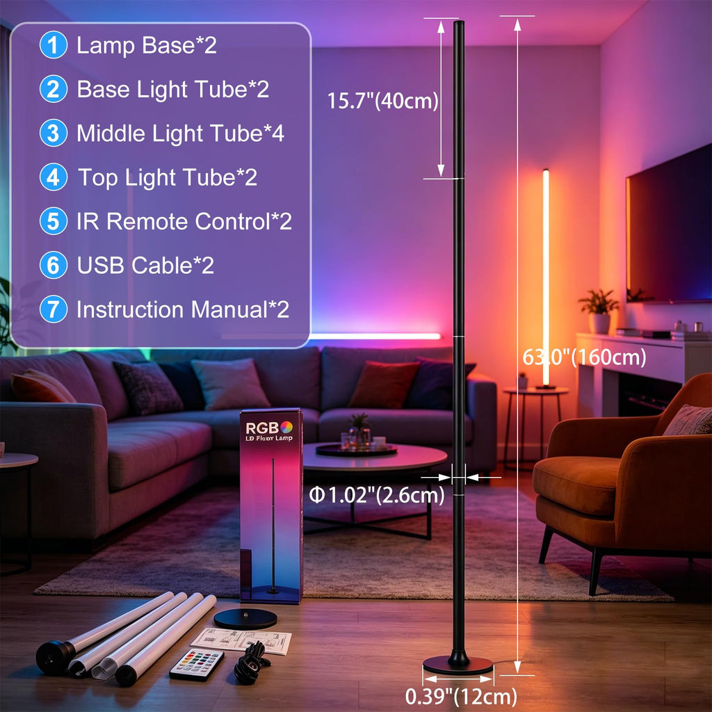 LED Corner Floor Lamp 63" Tall Smart Standing Corner Lamp