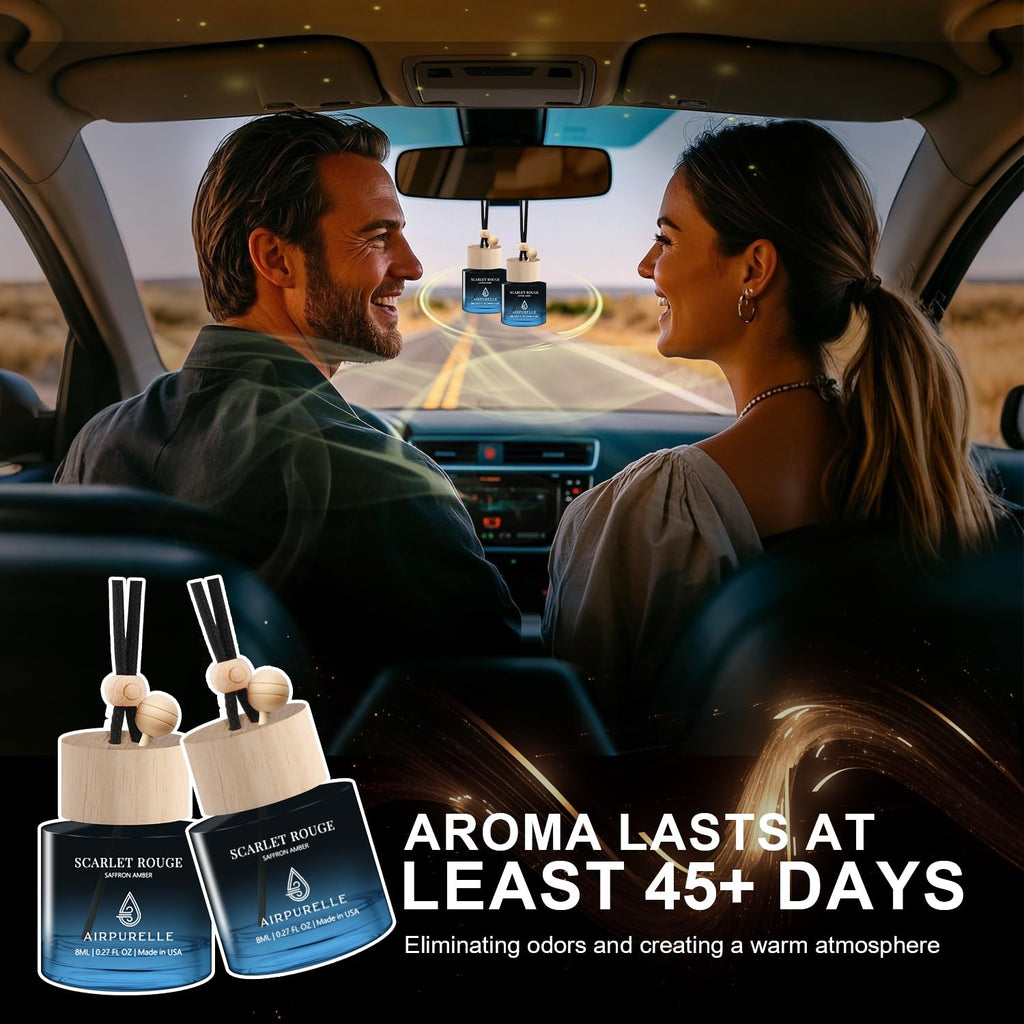 Car Air Freshener Hanging 2 Pack Car Air Fresheners Diffuser - Saffron Amber Fragrance Oil Air Diffuser for Car, 45+