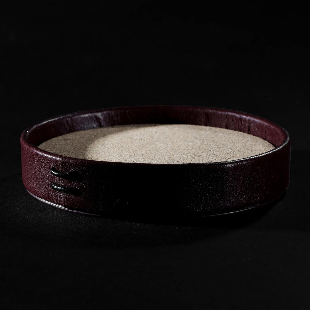 Leather Coasters, Premium Bar Coasters for Drinks, Full Grain Leather Drink Coaster with Cork Base, Modern - Set of 4