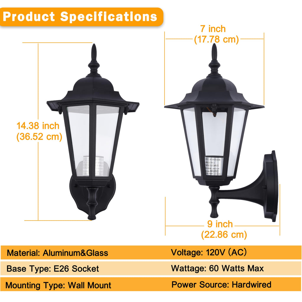 Outdoor Wall Lantern, Wall Sconce as Porch Lighting Fixture, E26 Base 60W Max, Aluminum Housing Plus Glass, Wet