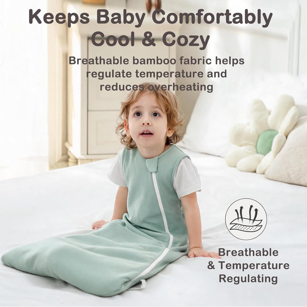 Super Soft 1.0 TOG Rayon Made from Bamboo Sleep Sack, All Season Breathable Comfy Baby Wearable Blankets, Green, M