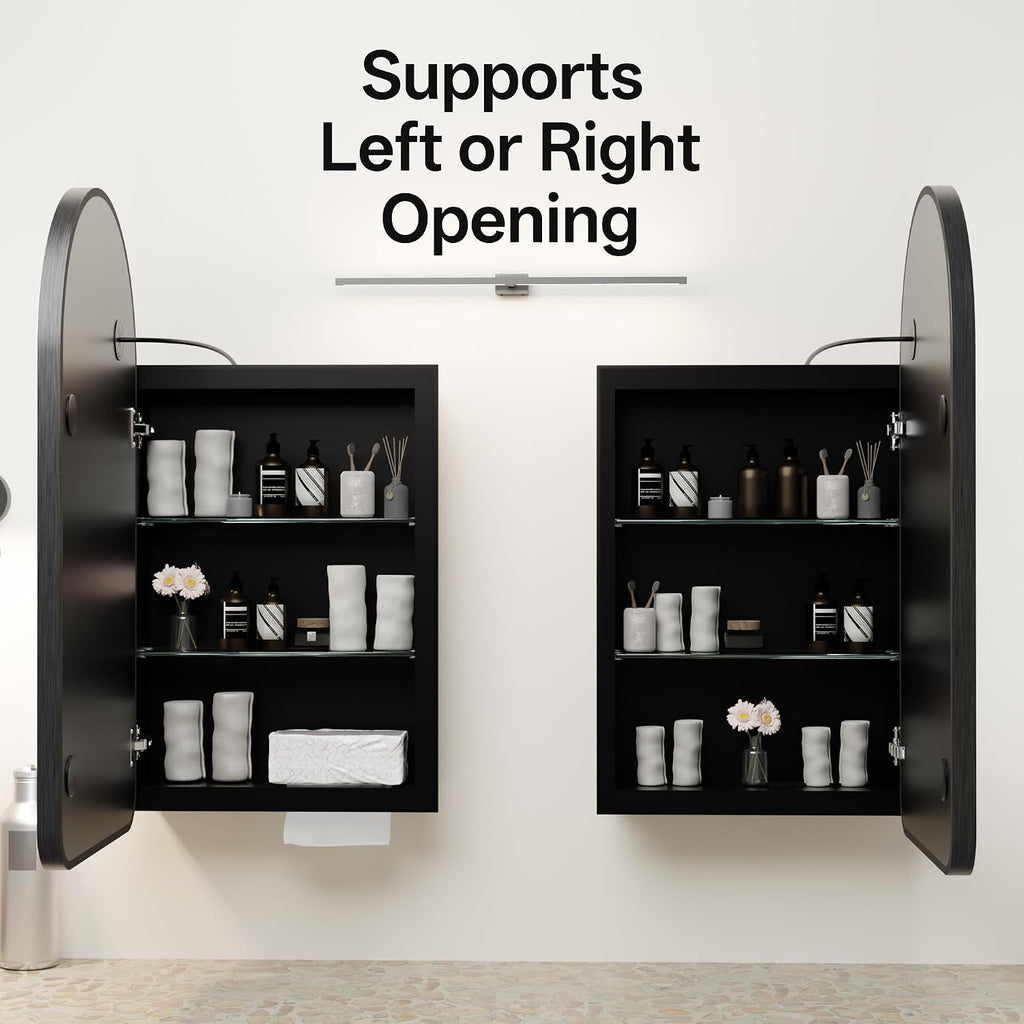 Bathroom Medicine Cabinet with LED Mirror, Anti-Fog Lighted Mirror Cabinet, Recessed or Surface Mount, No Assembly