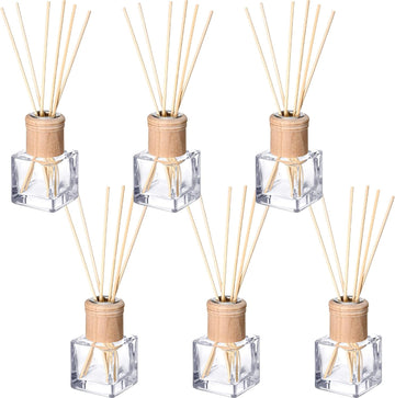 Set Reed Diffuser Bottles 50ml Glass Wooden Caps Rattan Sticks - Set of 6