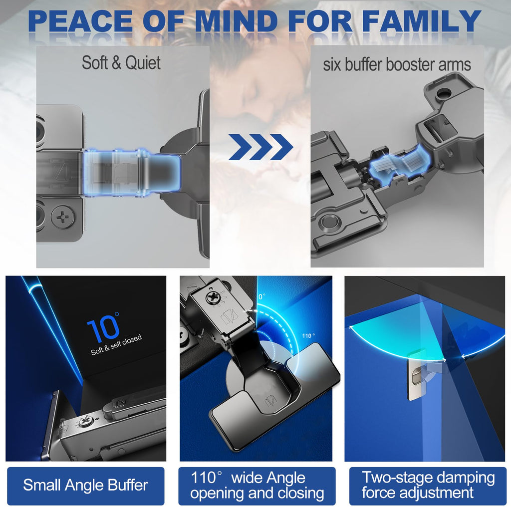 20 Pack Inset Cabinet Hinges for Frameless Soft Close Concealed Hinge Self-Closing 110° 4D Adjustment Speed Control