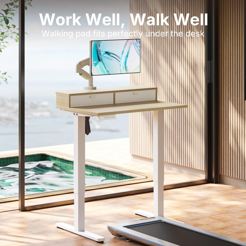 32" X 21" Electric Standing Desk with 2 Drawers, C-Clamp Mount Compatible, Height Adjustable Computer Desk, Home
