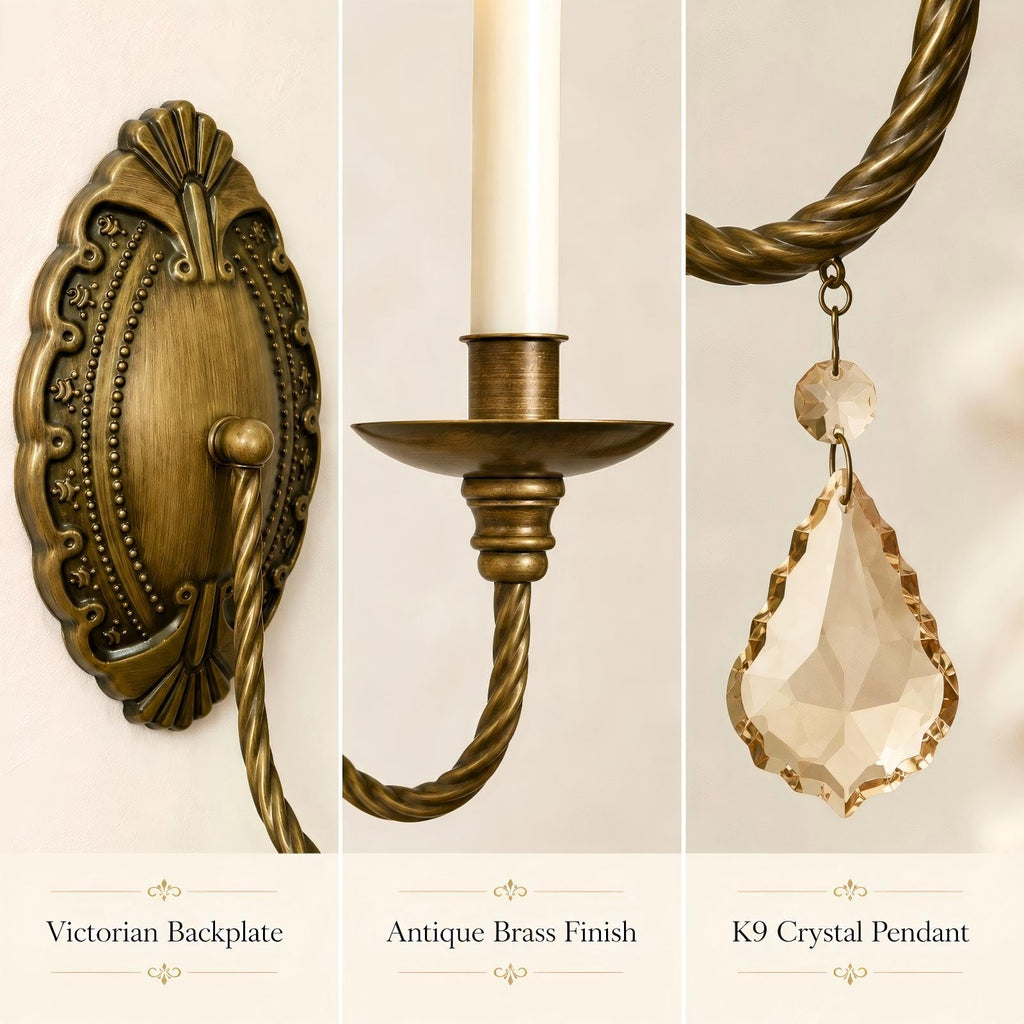 Vintage Wall Candle Sconces Set of 2, Antique Brass Victorian Wall Sconces