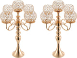 2 Pack Gold Candelabra Centerpiece 5 Arms with Crystal Pendant 21.5 Inch Tall Floor Crystal Chandelier Crystal Beaded
