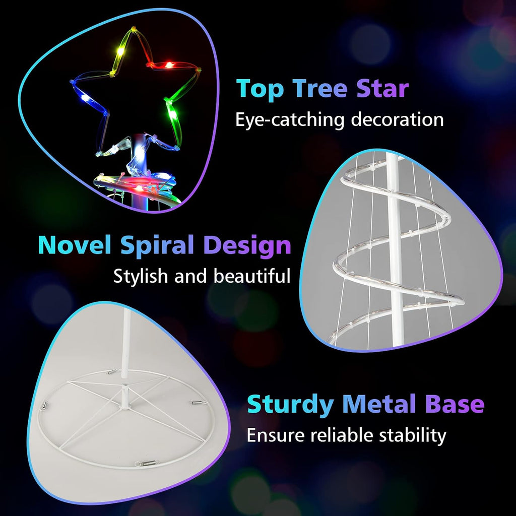 6 FT Spiral Christmas Tree, Outdoor Led Christmas Tree with 135 LED Lights, 10 Lighting Modes, Bluetooth APP Control
