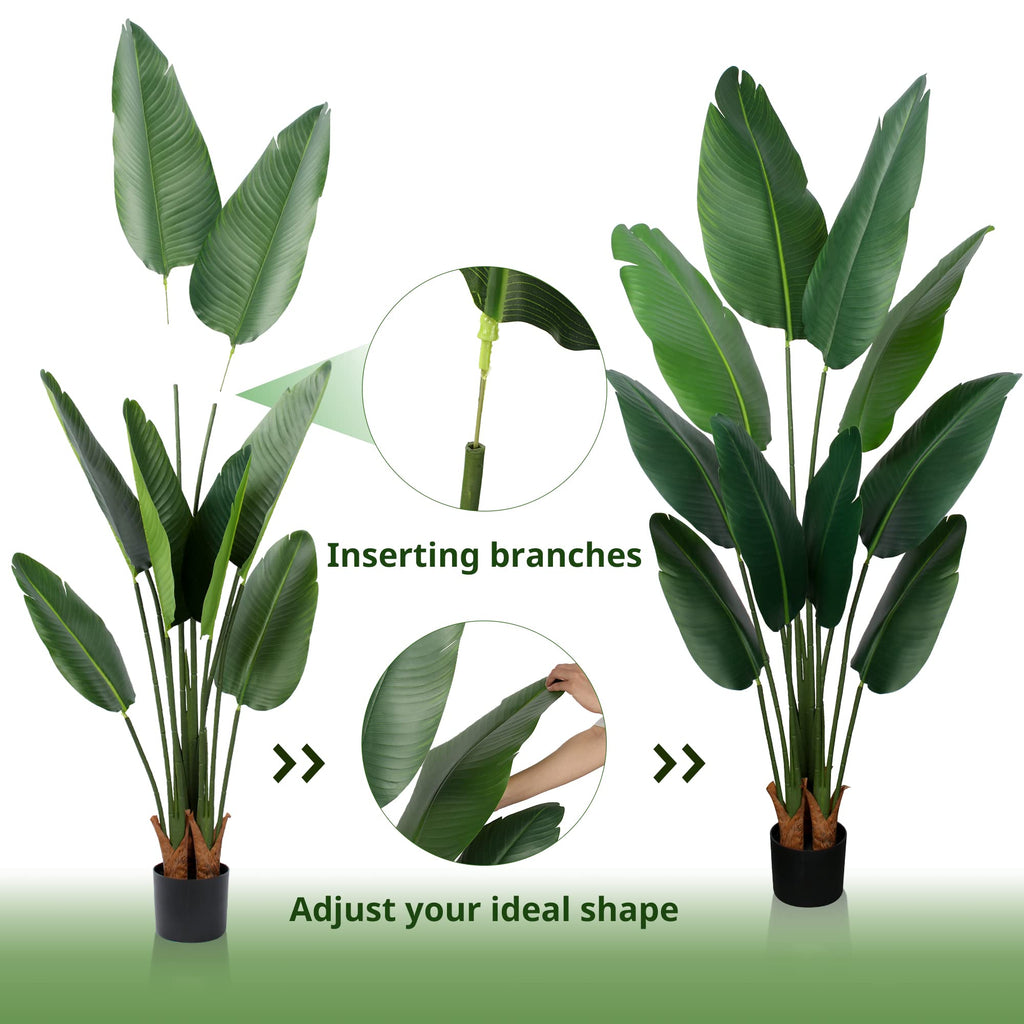 Artificial Bird of Paradise Plant 5 Ft Tall Fake Banana Plant for Indoors and Outdoors, Faux Palm Tree with Plastic