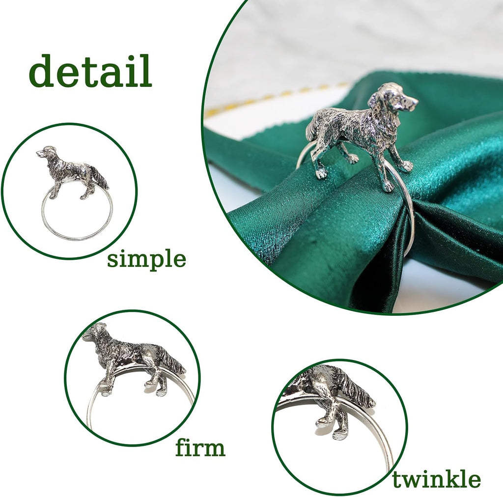 Napkin Rings Animal Napkin Rings Animal Napkin Rings Holder, for Family Gathering or Every Day (Dog (Silver)) - Set of 8