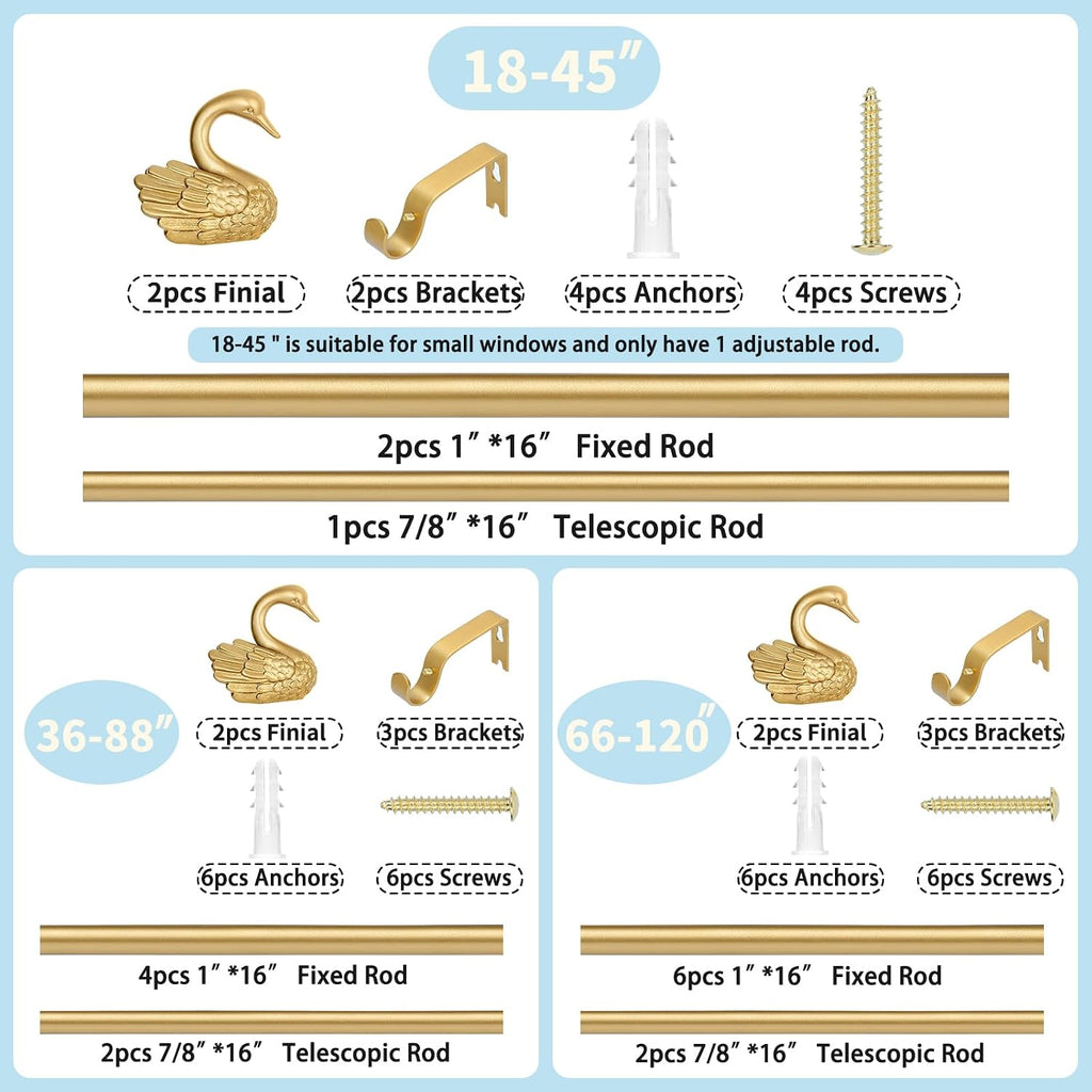 Gold Curtain Rods for Windows 48 to 84 Inch(4-7ft),1 Inch Adjustable Curtain Rod,Heavy Duty Window Rods,Decorative