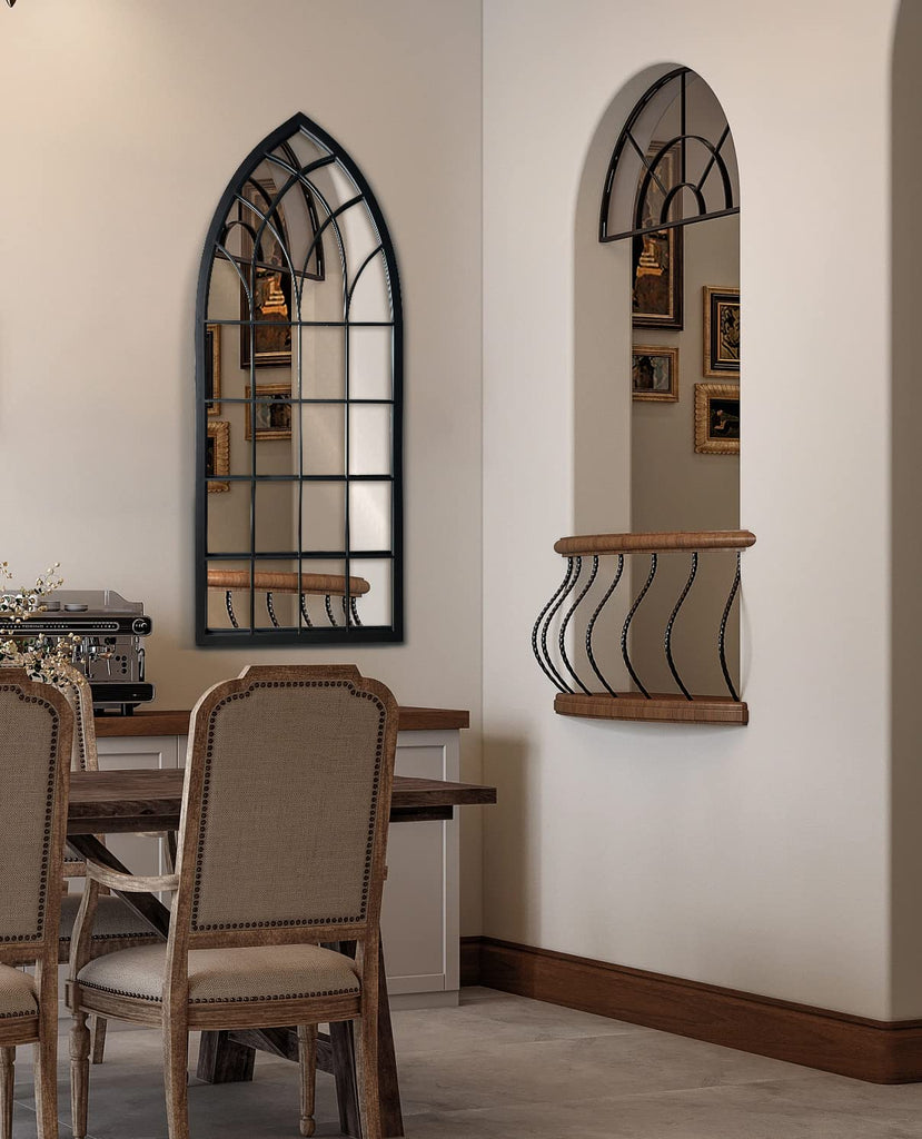 Farmhouse Window Mirror,Arched Black Mantel Mirror,Cathedral Wall Mirrors with Window Pane /Fireplace/Living