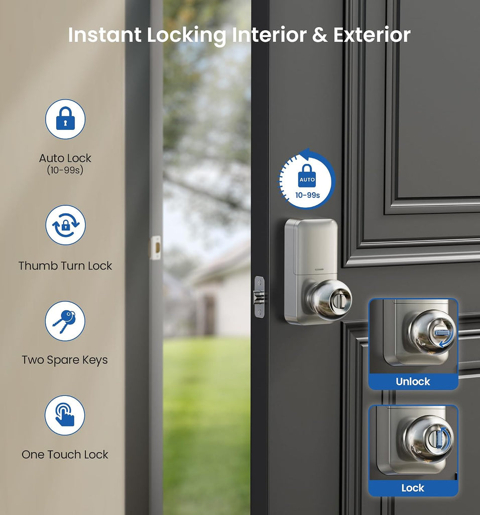 Keypad Door Knob, Keyless Entry Lock with Handle, Satin Nickel