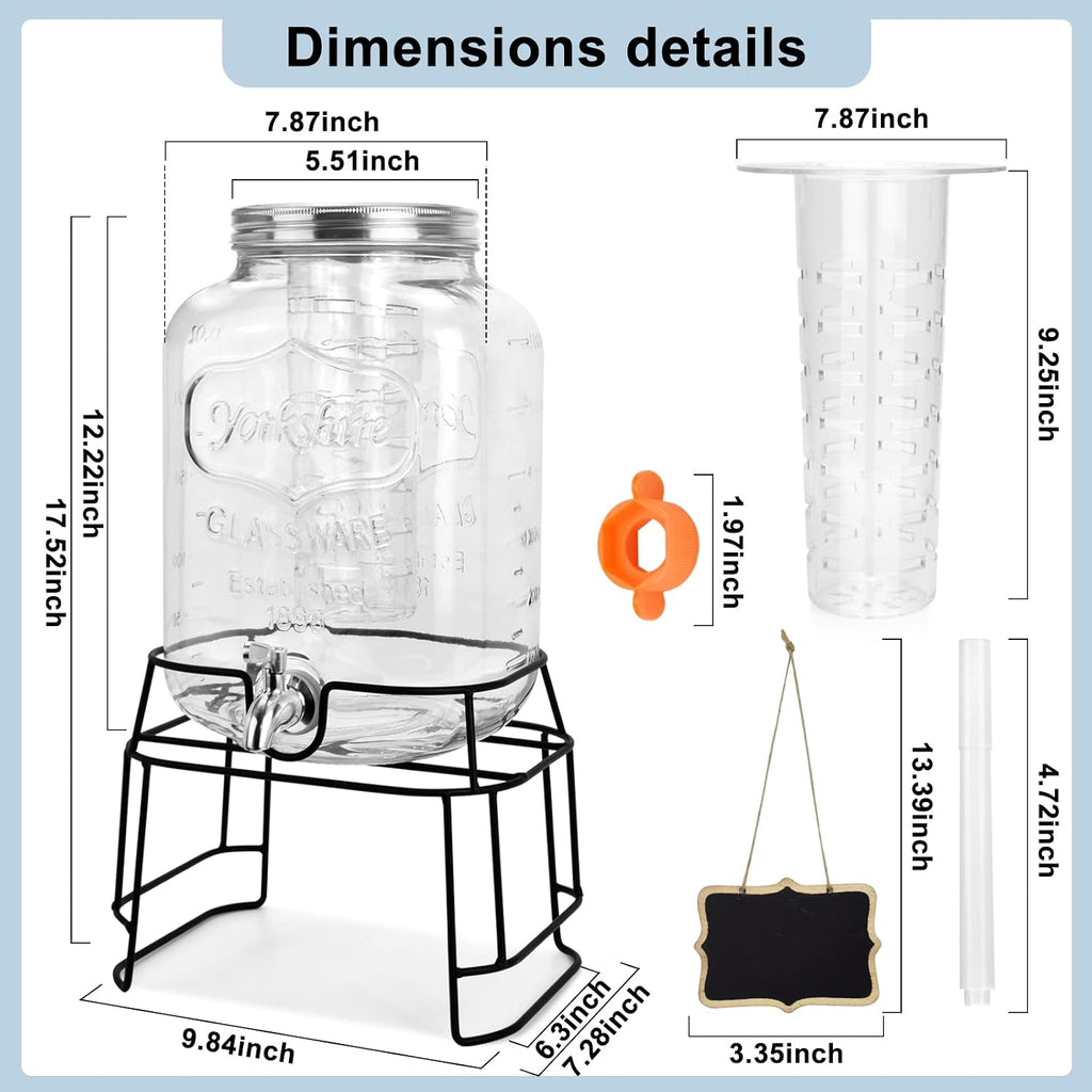 2 Gallon For Parties,Beverage Dispensers With Stand And 100% Leakproof Stainless Steel Spigot.Glass Water Jug