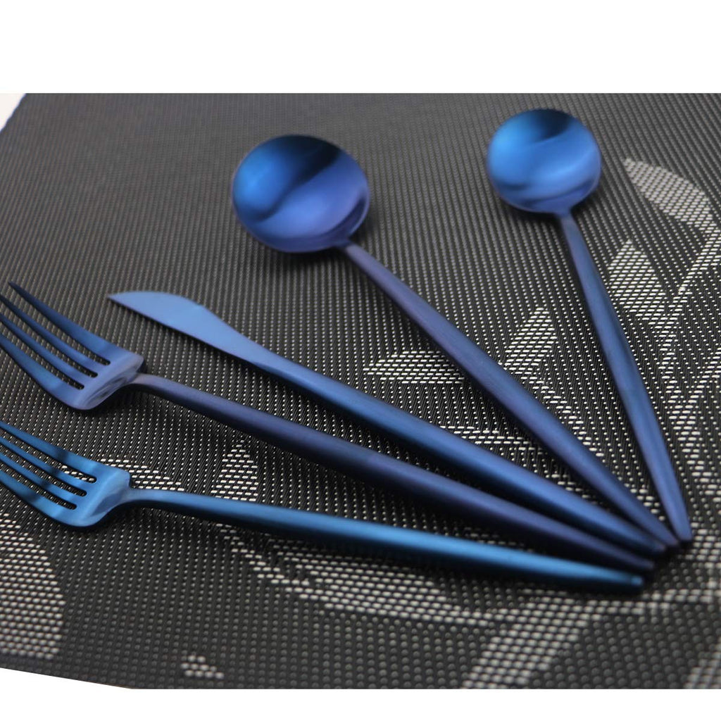 Iridescent Blue Flatware 10 Pieces Tableware Set Cutlery Set Dinnerware Anti-rust Utensil Set, Salad Spoons Knives and