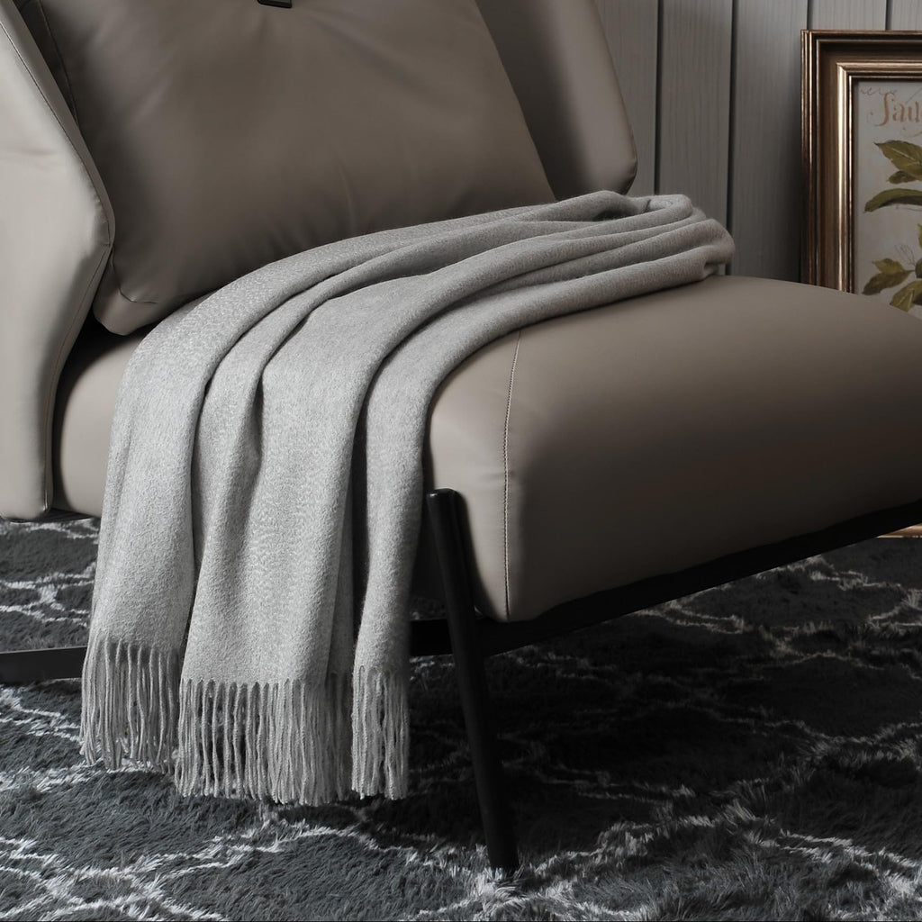 100% Pure Cashmere Throw Blanket for Sofa, Lt. Heather Grey