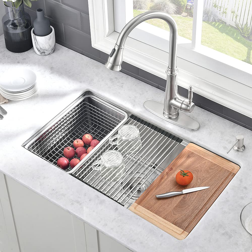 33 Inch Undermount Kitchen Sink Workstation Stainless Steel Sink