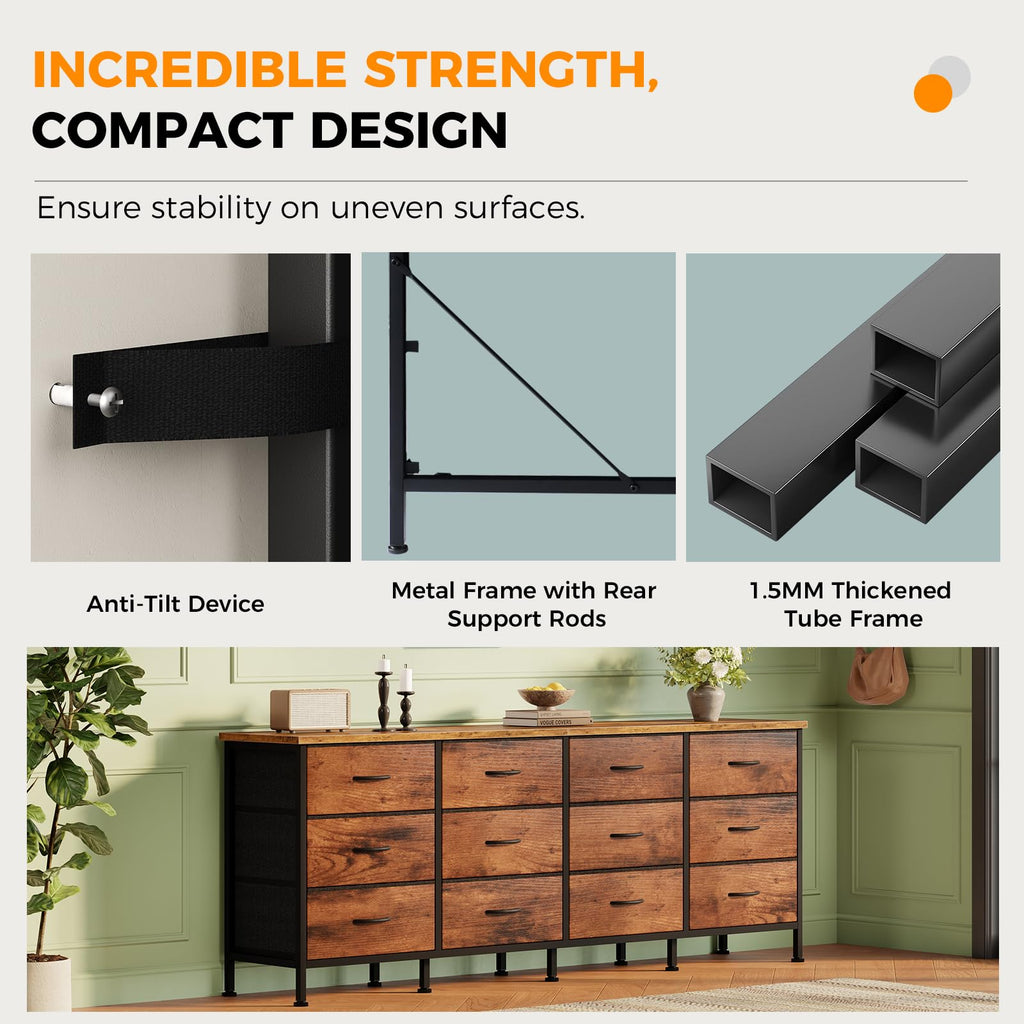 TV Stand with 12 Drawers, Storage Cabinet Media Console
