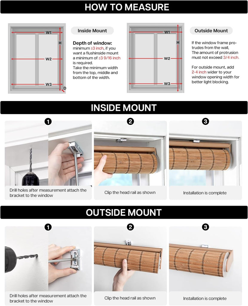 Cordless Bamboo Roller Shades, 34" W x 70" H, Squirrel | Natural Light Filtering Bamboo Window Blinds, Bamboo Roll Up