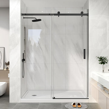 Frameless Shower Door, 55-60" W x 76" H Sliding Glass Shower Door