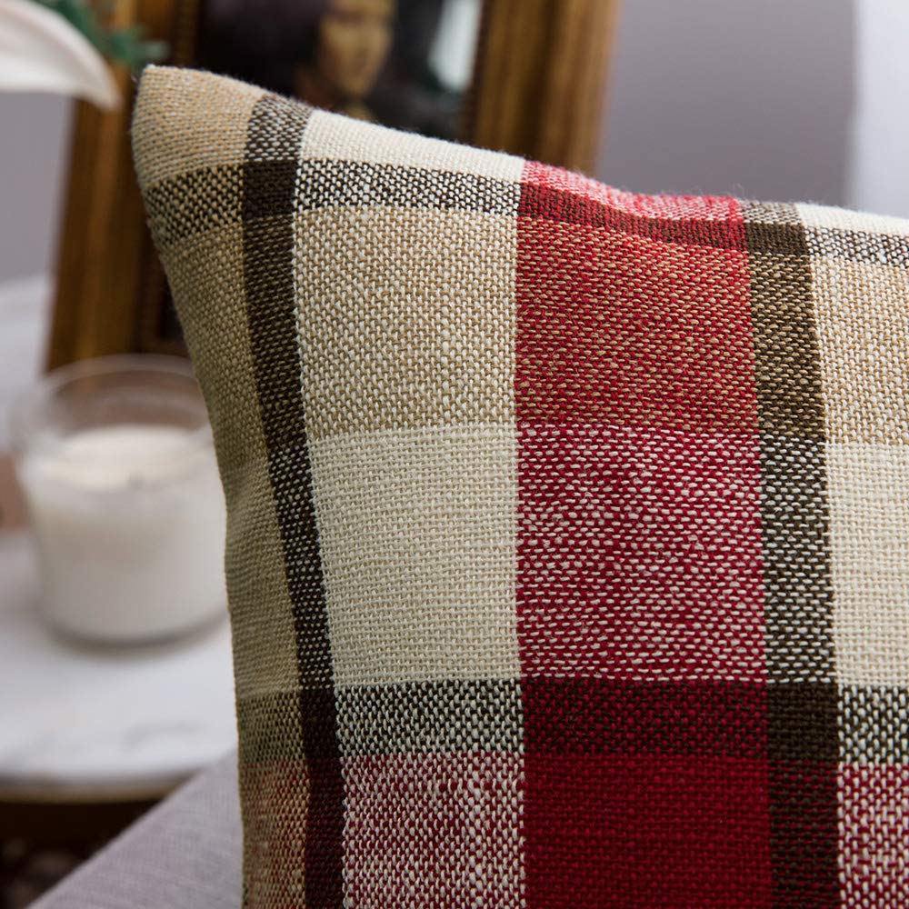 Christmas Decorative Plaid Pillow Covers Red and Tan 20x20