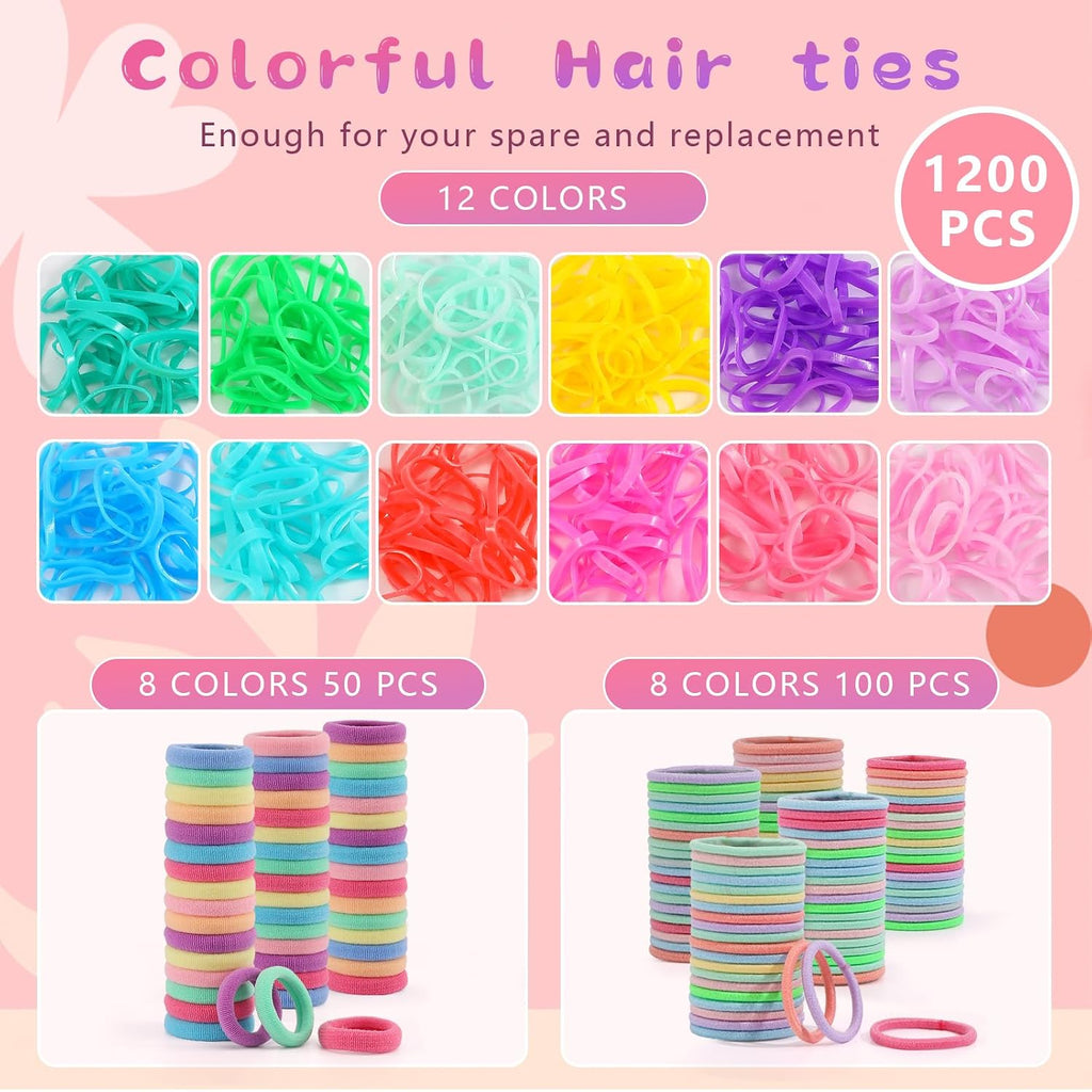 Hair Ties, Hair Accessories for Girls, 1350P Hair Ties with 72P Hair Clips