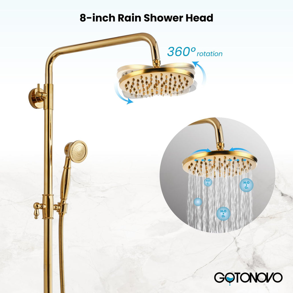 Exposed Shower System 8'' Head with Handheld Polished Gold