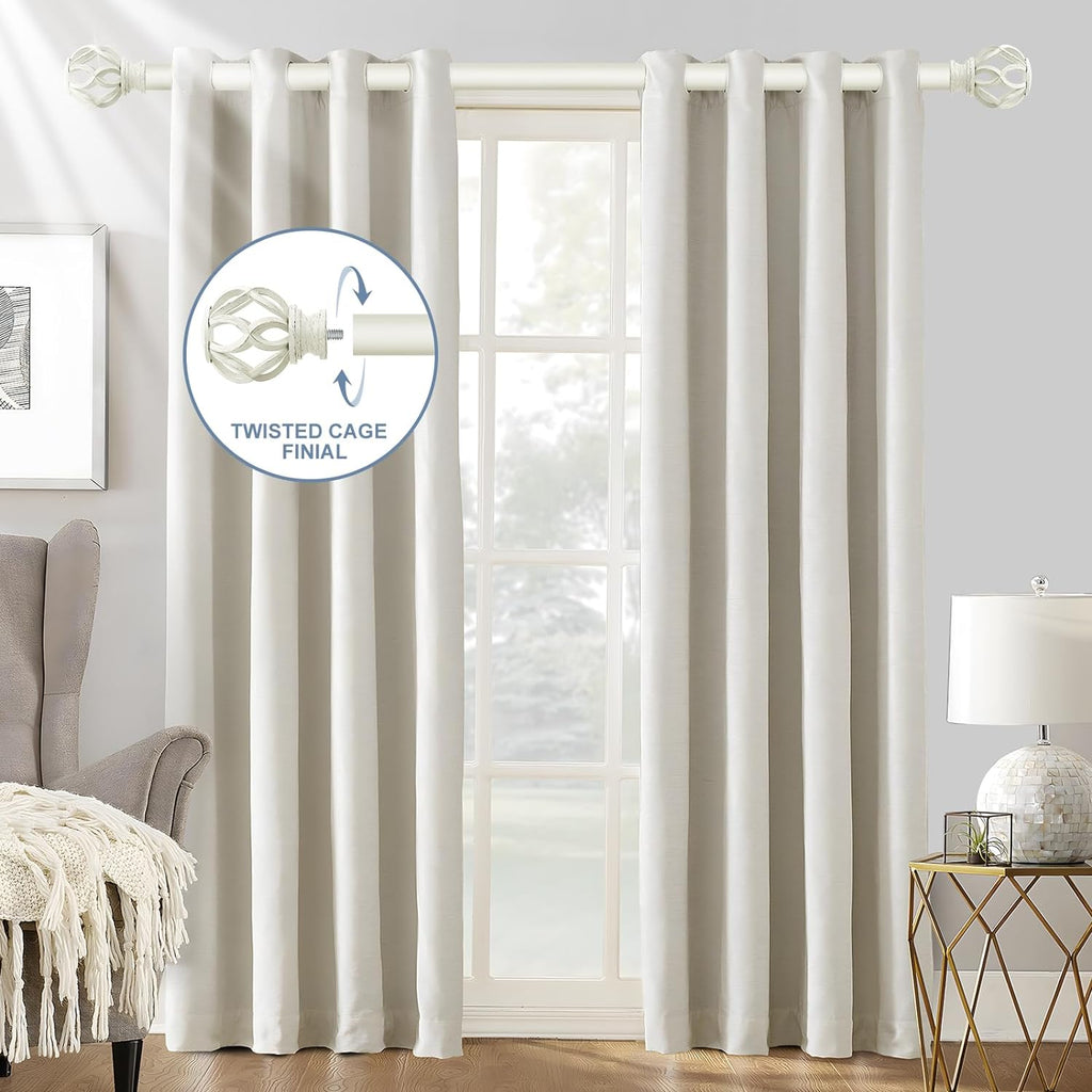 White Decorative Farmhouse Curtain Rod:18-45"Adjustable Heavy Duty Single Window Curtain Rod for Bedroom Living Room