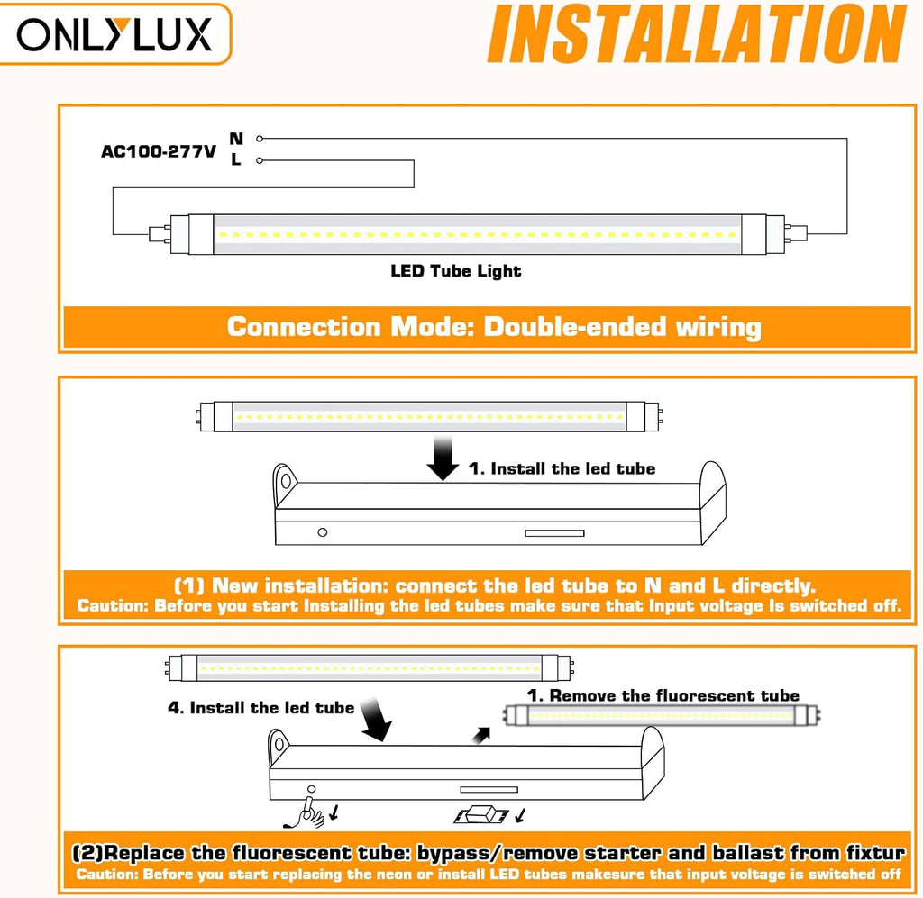 8ft R17D LED Tube Light, 8 Foot Led Bulbs, 40W 6000K 4800LM 10 Pack