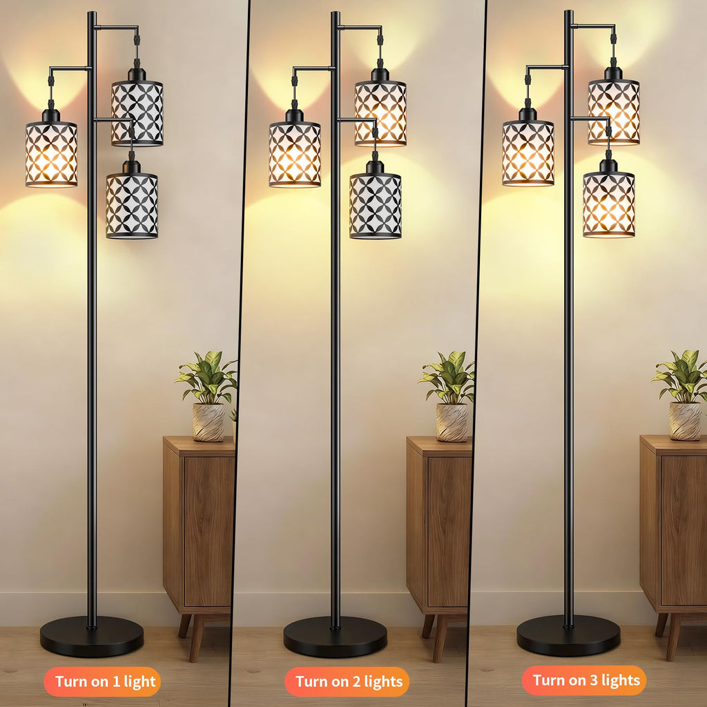 72" Dimmable Floor Lamp with Remote & Timer, Industrial Farmhouse Rustic Standing Lamp Bedroom, 3 Individually