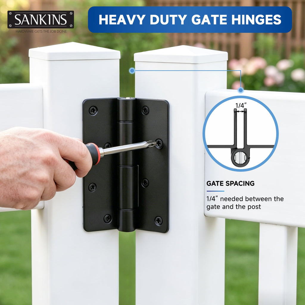 5-3/4" Adjustable Self Closing Aluminum Gate Hinges, Heavy Duty Gate Hinges for Metal Gates, Legged Door Hinges Fence