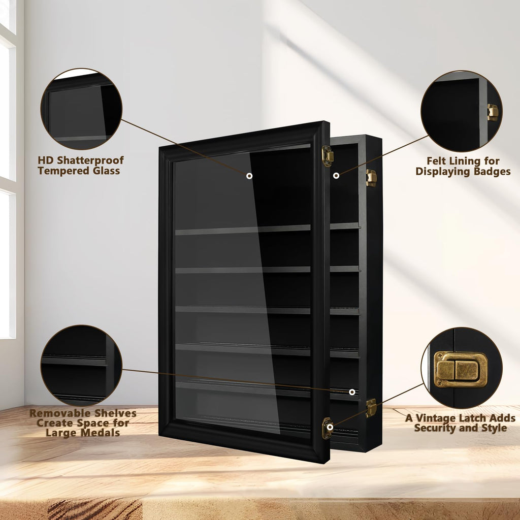 7 Rows Military Challenge Coin Holder Wall Display Case with HD Tempered Glass - Holds 100 Coins, Medal Display