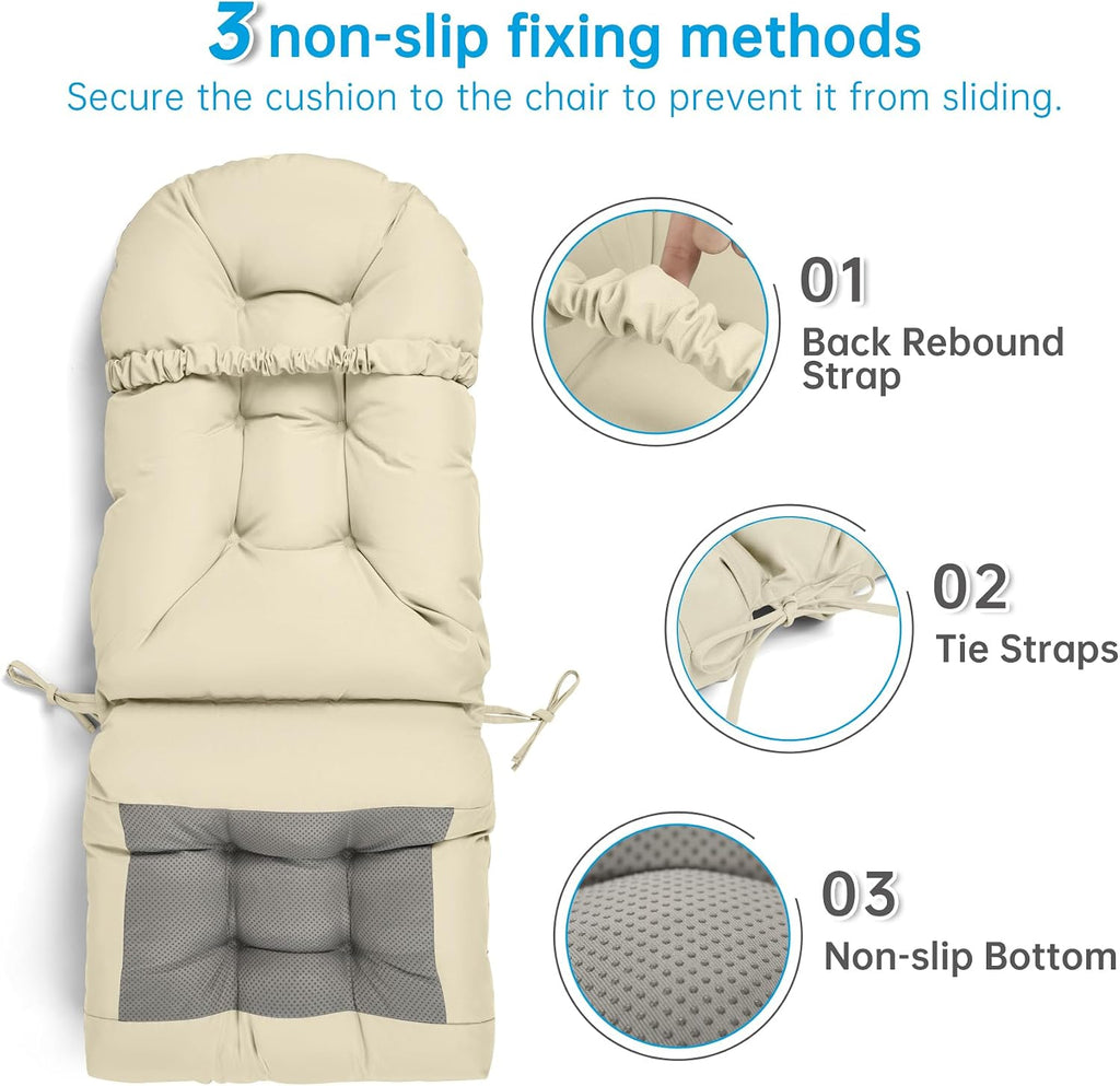 Adirondack Chair Cushion Tufted Waterproof Outdoor Rocking Chair Cushions with Ties Anti-Slip High Back Patio Chair