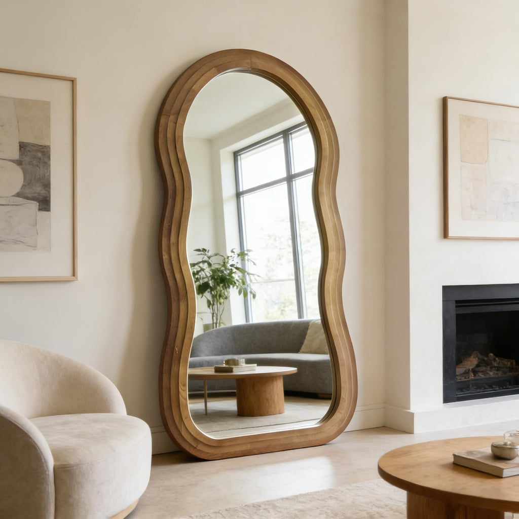 Wavy Full Length Mirror, 71"x33.5" Oversized Solid Wood Mirror