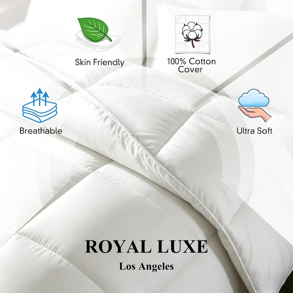 Goose Feather Down Fiber Comforter - Twin Duvet Insert, 100% Cotton Cover Light Warmth Comforter Ultra Soft Luxurious