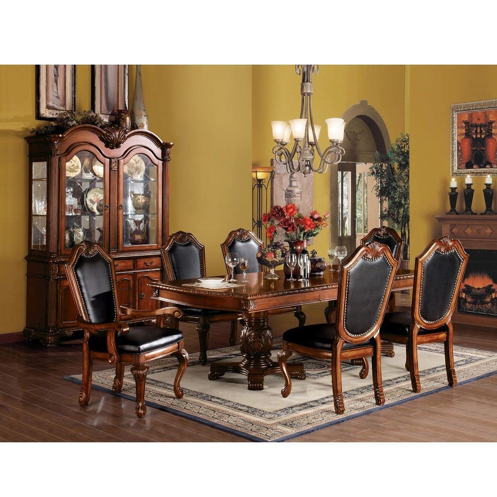 7-Piece Dining Kitchen Set with Dining Extendable Table, 4 Side Chairs and 2 Arm Chairs, Set for 6 Persons, Cherry (A)