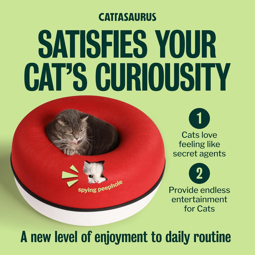 Peekaboo Cat Cave Donut for Multiple & Large Cats up to 30-45 lbs, 3-in-1 Self Warming Cat Bed, Tunnel & Scratcher