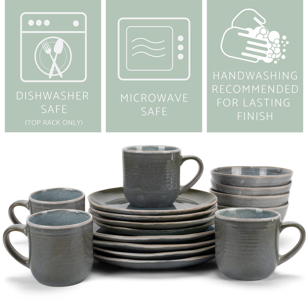 Reactive Glaze Farmhouse Rustic Boho Ceramic Stoneware Dinnerware 16 Piece Plate Bowl Mug Dish Set - Service for 4
