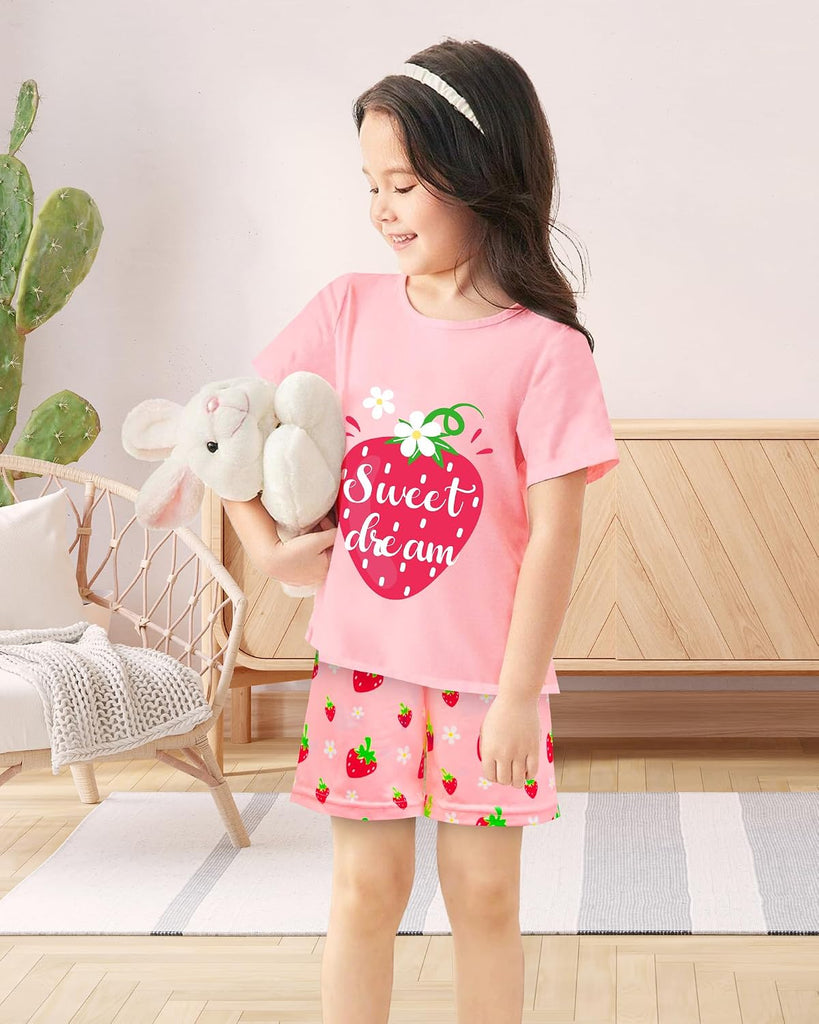Girls Pajamas Short Sleeve Toddler Summer Pjs Girls' Sleepwear 2 Pieces Lounge Sets Kids Clothes