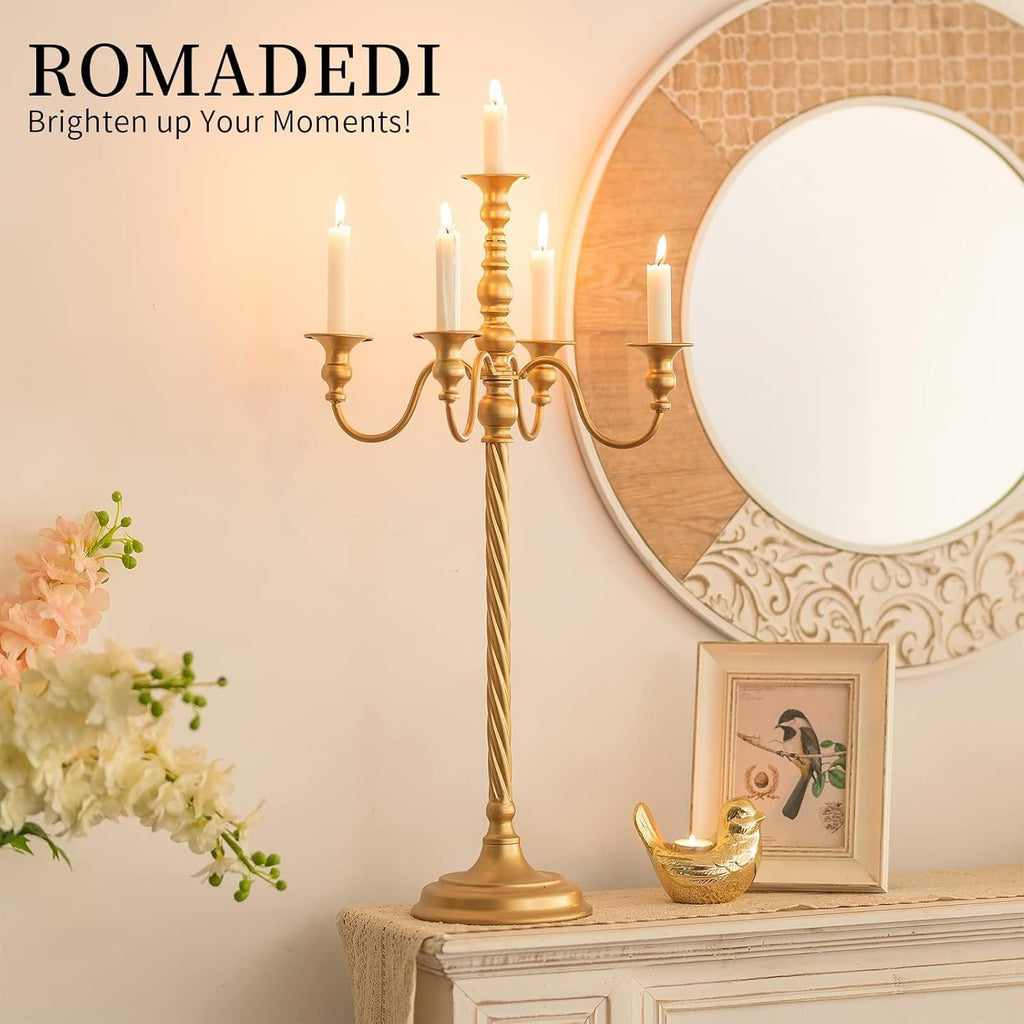Candelabra Gold Candle Stand: 28" Tall 5-Branch Candlestick Holderoliday Event Reception Decoration,2Pcs