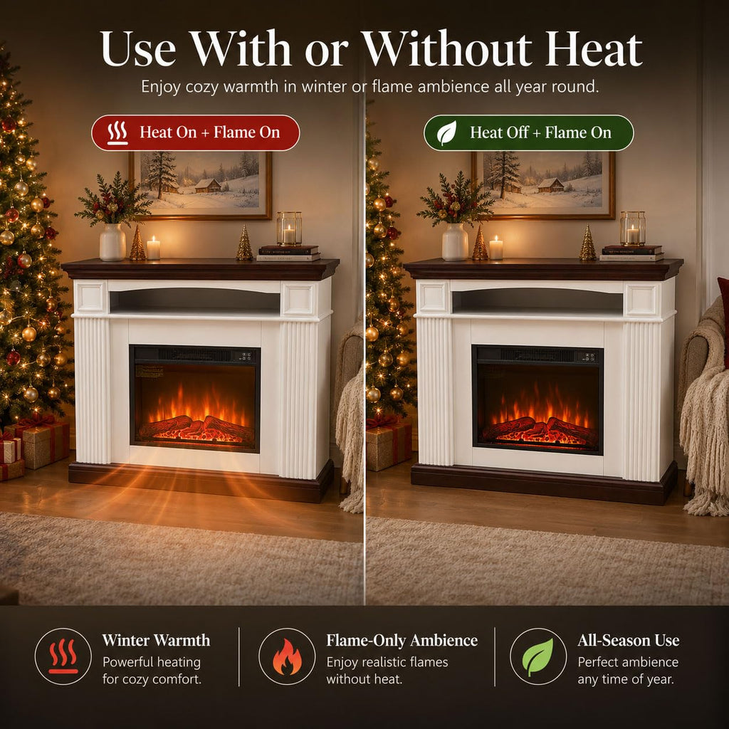 44" Electric Fireplace with Mantel, Tall Fireplace TV Stand with Storage
