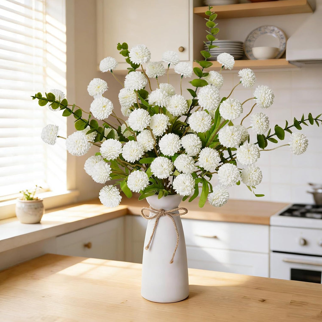Artificial Flowers with White Ceramic Vase Included,Vase with Flowers - Set of 12