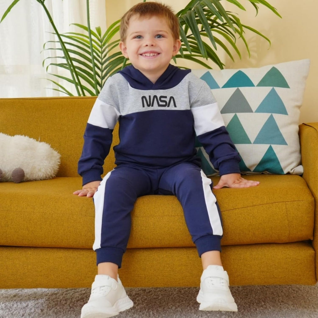 Toddler Baby Boy Clothes Long Sleeve Hooded Pullover Colorblock Sweatshirt + Pants 2pcs Fall Winter Outfit Set