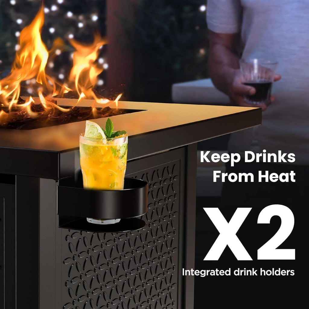 Propane Fire Pits 32 Inch Outdoor Gas Fire Pit, 50,000 BTU Steel Fire Table with Lid and Lava Rock